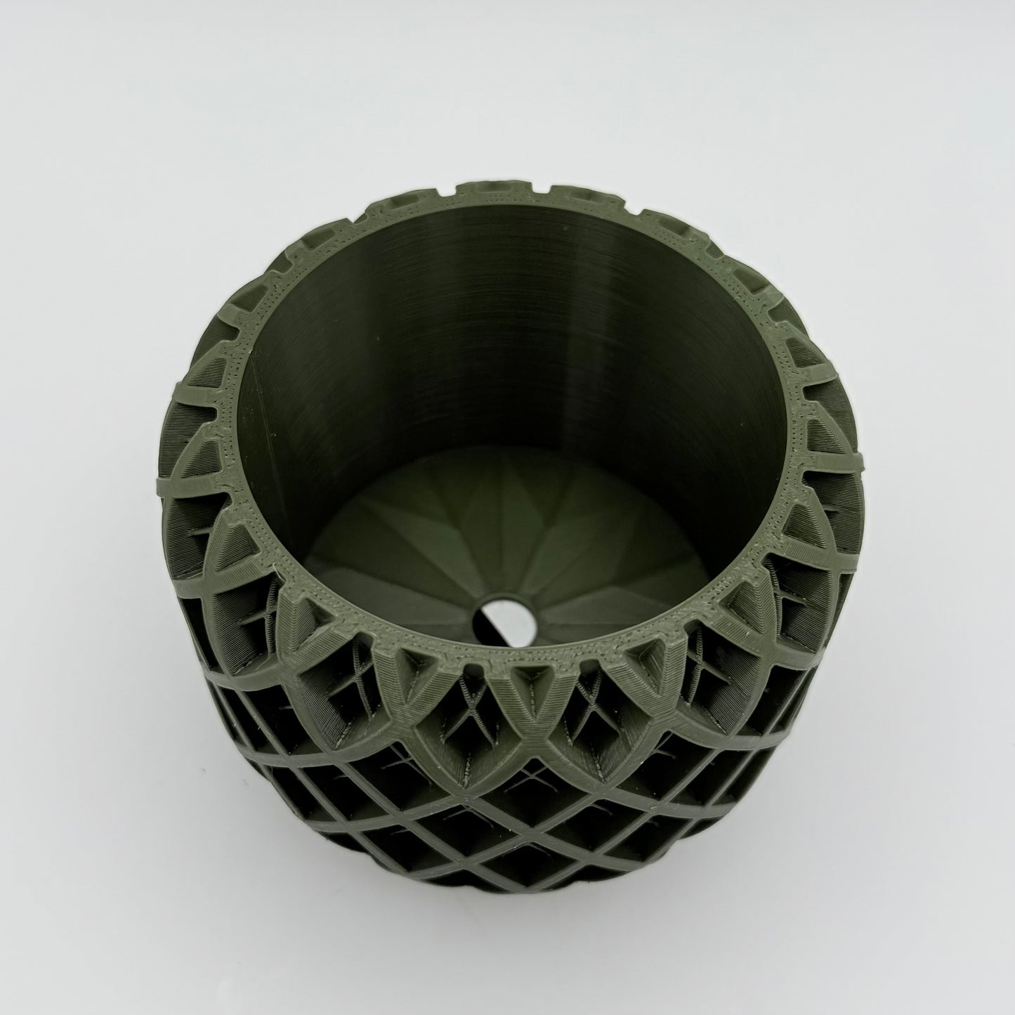 3" GeoPlaid 3D Printed Cloud Planter with drainage tray in Olive