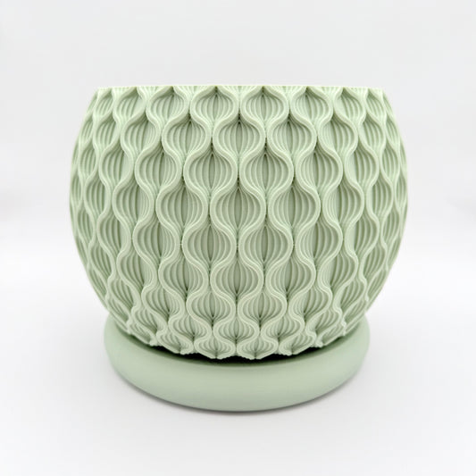 6” Lotus 3D Printed Cloud Planter with drainage tray in Mint